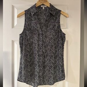 Express Black Buttoned Notched Collar Blouse